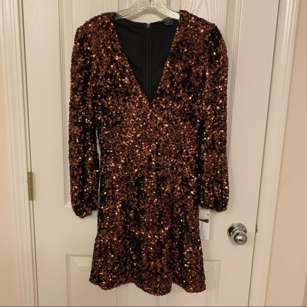 French Connection EEKA CLUSTER Sequin Mini DRESS in Bitter Chocolate Mul… - Picture 5 of 13